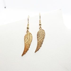 Earrings Angel Fairy Bird Wings Feathers Gold Tone Boho Goth Minimalist Jewelry